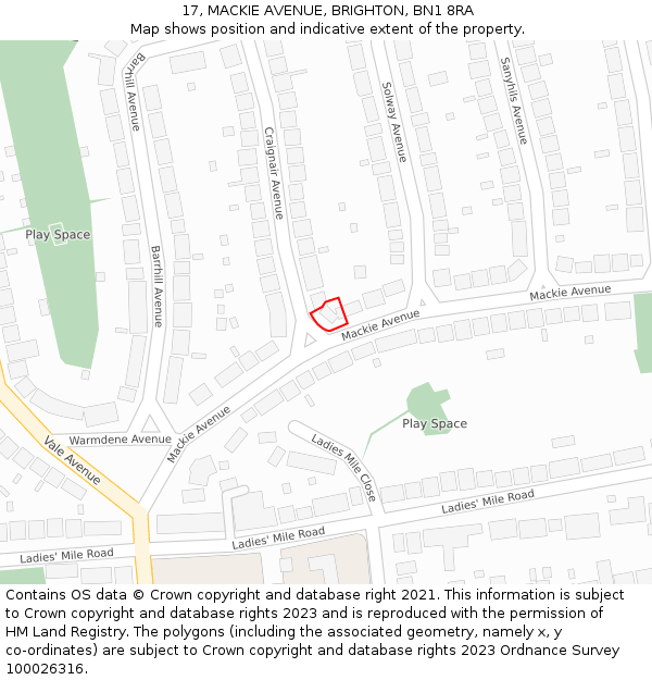 17, MACKIE AVENUE, BRIGHTON, BN1 8RA: Location map and indicative extent of plot