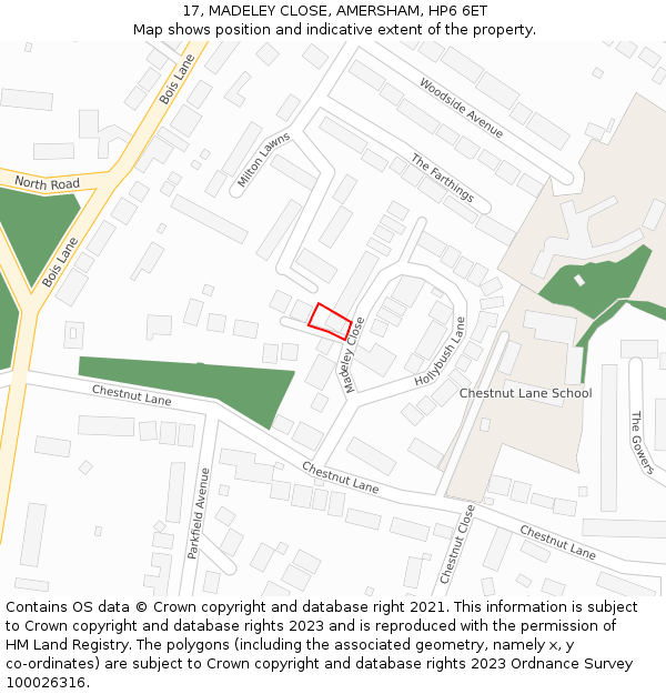 17, MADELEY CLOSE, AMERSHAM, HP6 6ET: Location map and indicative extent of plot