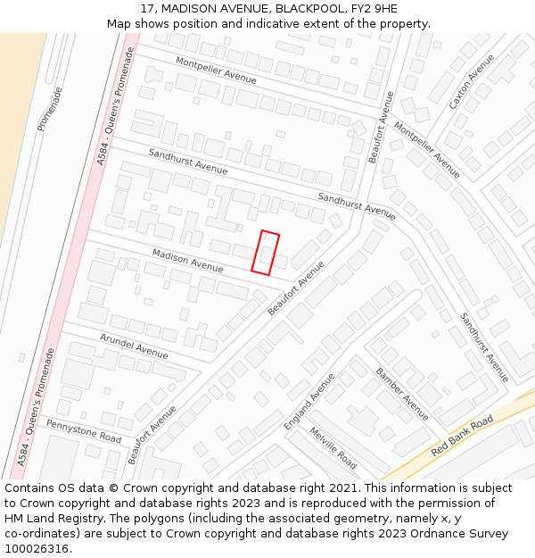 17, MADISON AVENUE, BLACKPOOL, FY2 9HE: Location map and indicative extent of plot