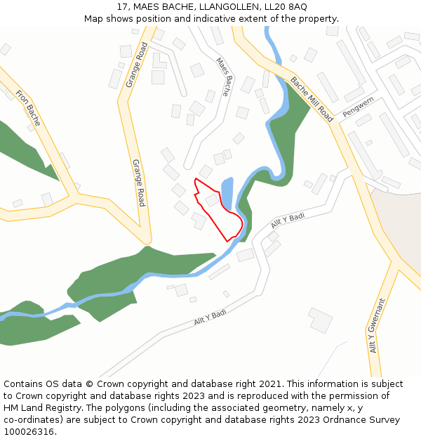 17, MAES BACHE, LLANGOLLEN, LL20 8AQ: Location map and indicative extent of plot