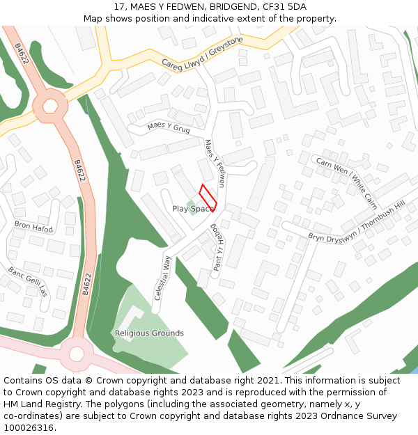 17, MAES Y FEDWEN, BRIDGEND, CF31 5DA: Location map and indicative extent of plot