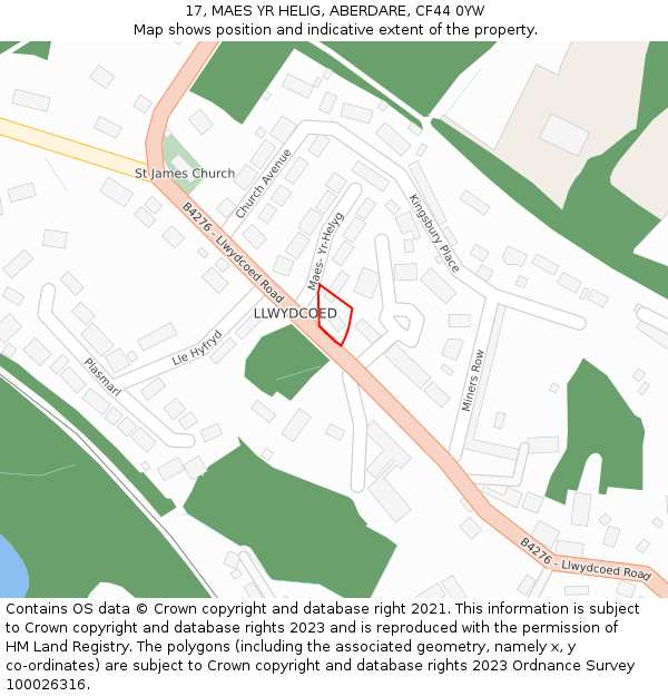 17, MAES YR HELIG, ABERDARE, CF44 0YW: Location map and indicative extent of plot