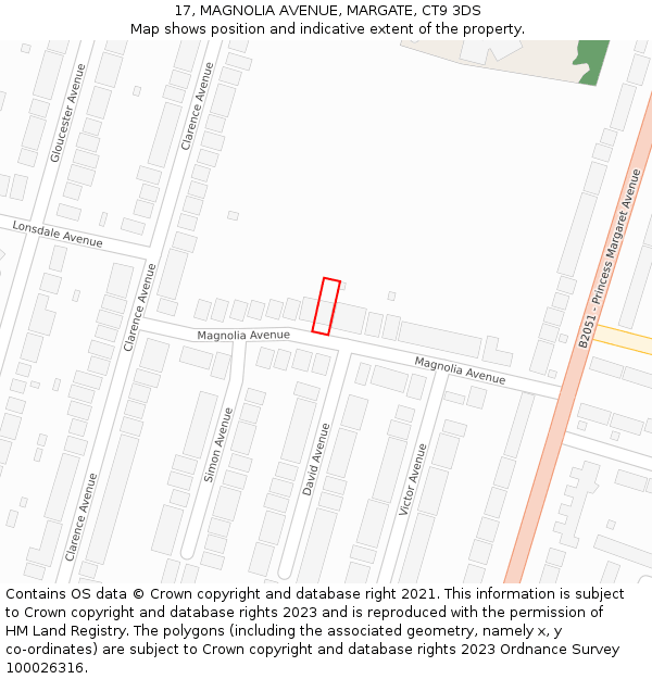 17, MAGNOLIA AVENUE, MARGATE, CT9 3DS: Location map and indicative extent of plot