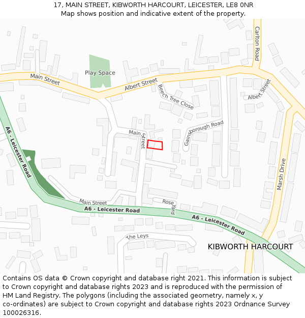 17, MAIN STREET, KIBWORTH HARCOURT, LEICESTER, LE8 0NR: Location map and indicative extent of plot