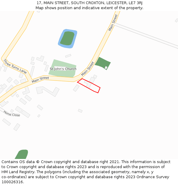 17, MAIN STREET, SOUTH CROXTON, LEICESTER, LE7 3RJ: Location map and indicative extent of plot