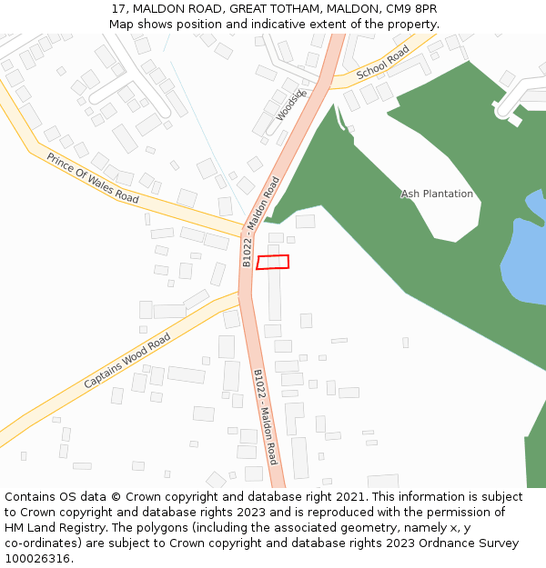 17, MALDON ROAD, GREAT TOTHAM, MALDON, CM9 8PR: Location map and indicative extent of plot