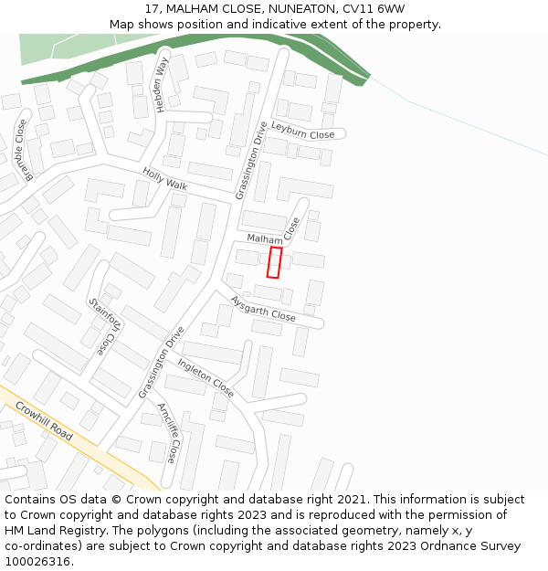 17, MALHAM CLOSE, NUNEATON, CV11 6WW: Location map and indicative extent of plot