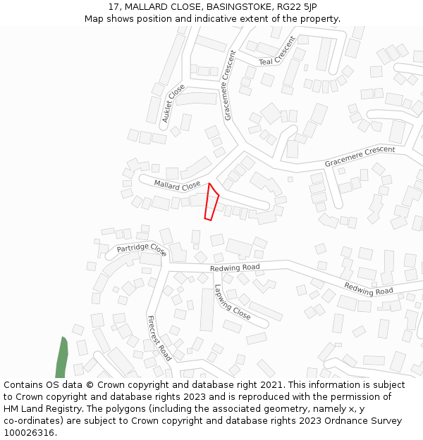 17, MALLARD CLOSE, BASINGSTOKE, RG22 5JP: Location map and indicative extent of plot