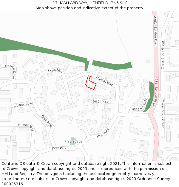 17, MALLARD WAY, HENFIELD, BN5 9HF: Location map and indicative extent of plot
