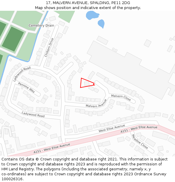 17, MALVERN AVENUE, SPALDING, PE11 2DG: Location map and indicative extent of plot