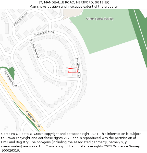 17, MANDEVILLE ROAD, HERTFORD, SG13 8JQ: Location map and indicative extent of plot