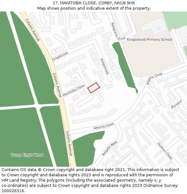 17, MANITOBA CLOSE, CORBY, NN18 9HX: Location map and indicative extent of plot