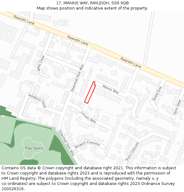 17, MANNS WAY, RAYLEIGH, SS6 9QB: Location map and indicative extent of plot