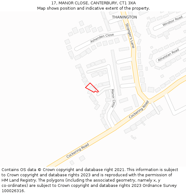 17, MANOR CLOSE, CANTERBURY, CT1 3XA: Location map and indicative extent of plot