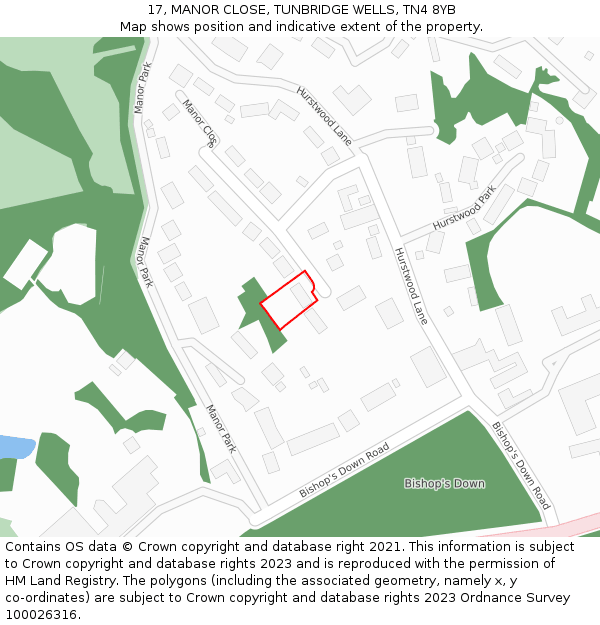 17, MANOR CLOSE, TUNBRIDGE WELLS, TN4 8YB: Location map and indicative extent of plot