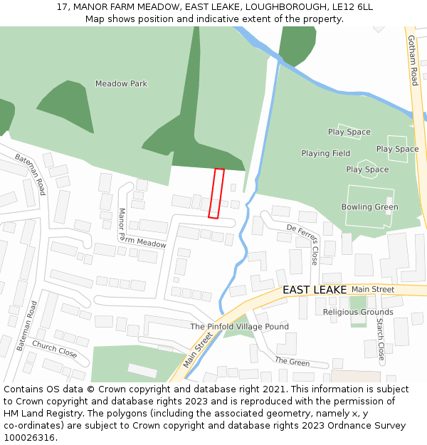 17, MANOR FARM MEADOW, EAST LEAKE, LOUGHBOROUGH, LE12 6LL: Location map and indicative extent of plot