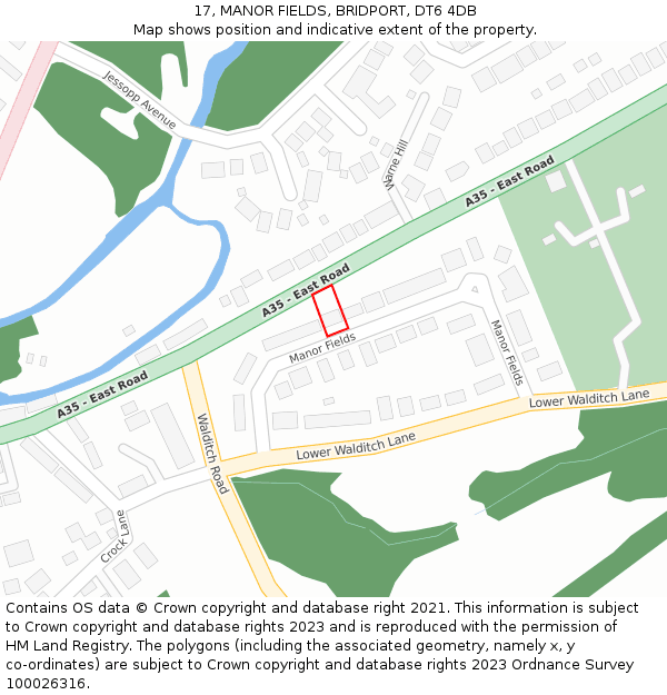 17, MANOR FIELDS, BRIDPORT, DT6 4DB: Location map and indicative extent of plot