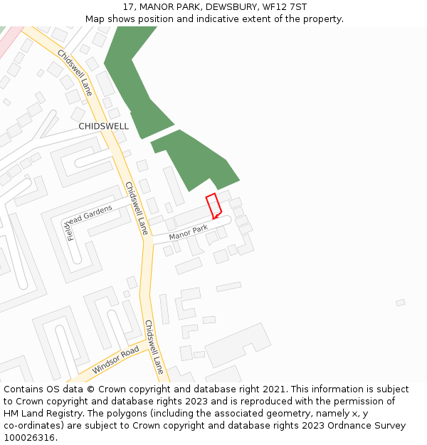 17, MANOR PARK, DEWSBURY, WF12 7ST: Location map and indicative extent of plot