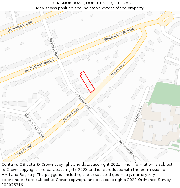 17, MANOR ROAD, DORCHESTER, DT1 2AU: Location map and indicative extent of plot