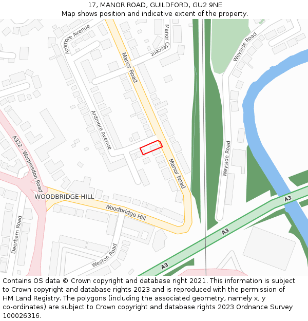 17, MANOR ROAD, GUILDFORD, GU2 9NE: Location map and indicative extent of plot