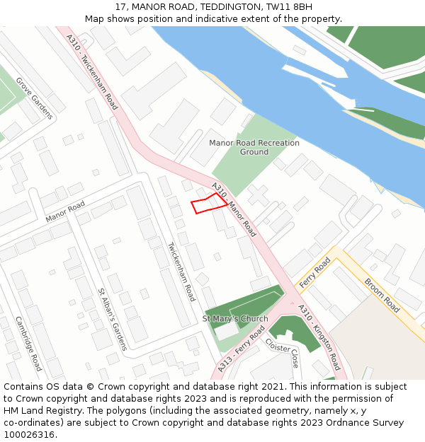 17, MANOR ROAD, TEDDINGTON, TW11 8BH: Location map and indicative extent of plot