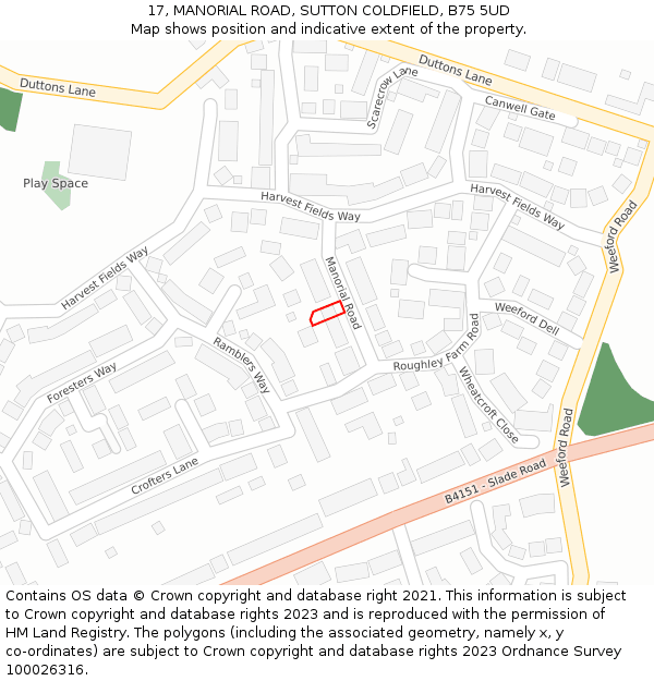 17, MANORIAL ROAD, SUTTON COLDFIELD, B75 5UD: Location map and indicative extent of plot