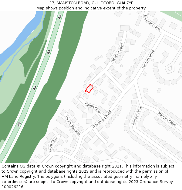 17, MANSTON ROAD, GUILDFORD, GU4 7YE: Location map and indicative extent of plot