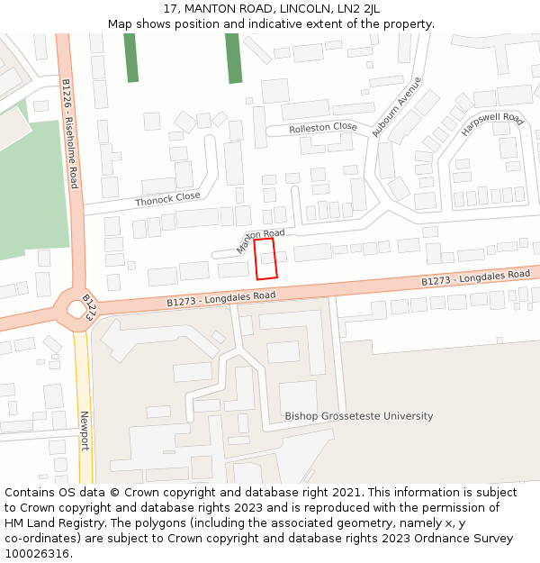 17, MANTON ROAD, LINCOLN, LN2 2JL: Location map and indicative extent of plot