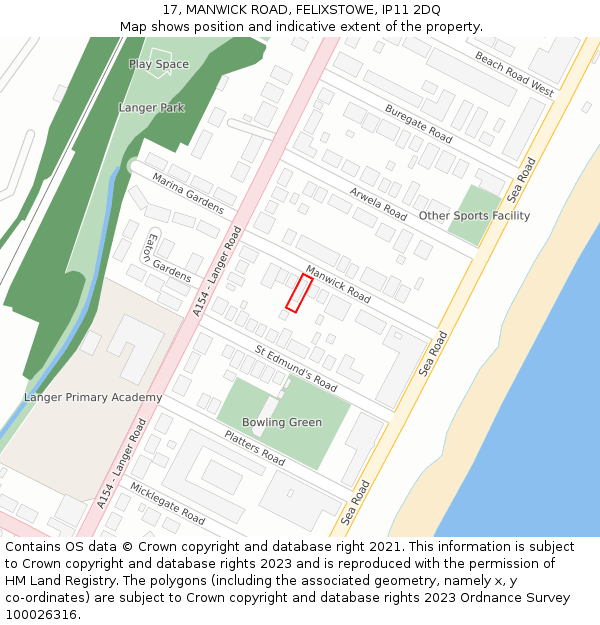 17, MANWICK ROAD, FELIXSTOWE, IP11 2DQ: Location map and indicative extent of plot