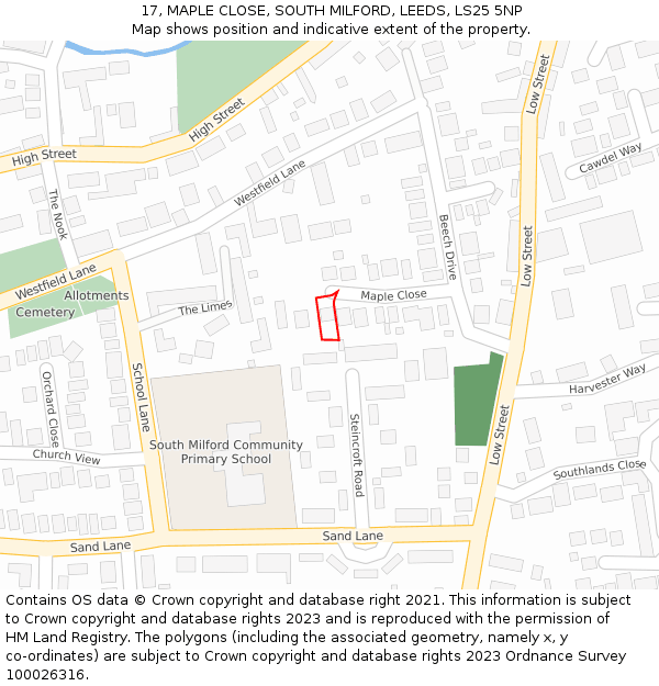 17, MAPLE CLOSE, SOUTH MILFORD, LEEDS, LS25 5NP: Location map and indicative extent of plot