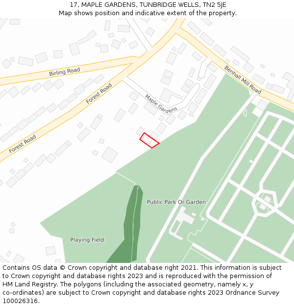17, MAPLE GARDENS, TUNBRIDGE WELLS, TN2 5JE: Location map and indicative extent of plot
