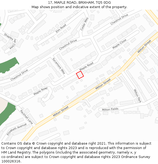 17, MAPLE ROAD, BRIXHAM, TQ5 0DG: Location map and indicative extent of plot