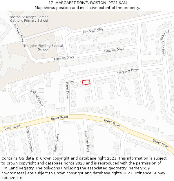 17, MARGARET DRIVE, BOSTON, PE21 9AN: Location map and indicative extent of plot