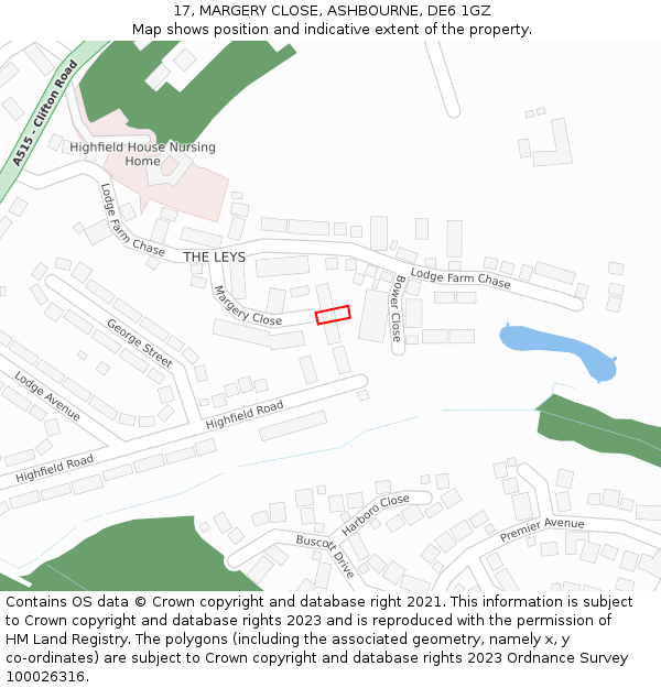 17, MARGERY CLOSE, ASHBOURNE, DE6 1GZ: Location map and indicative extent of plot