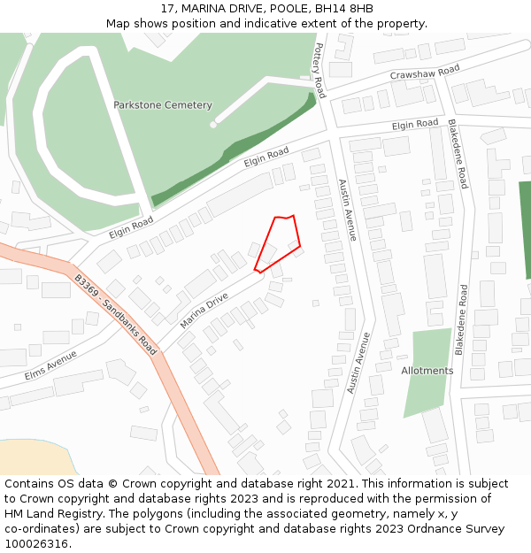 17, MARINA DRIVE, POOLE, BH14 8HB: Location map and indicative extent of plot