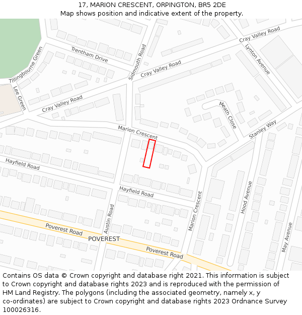 17, MARION CRESCENT, ORPINGTON, BR5 2DE: Location map and indicative extent of plot