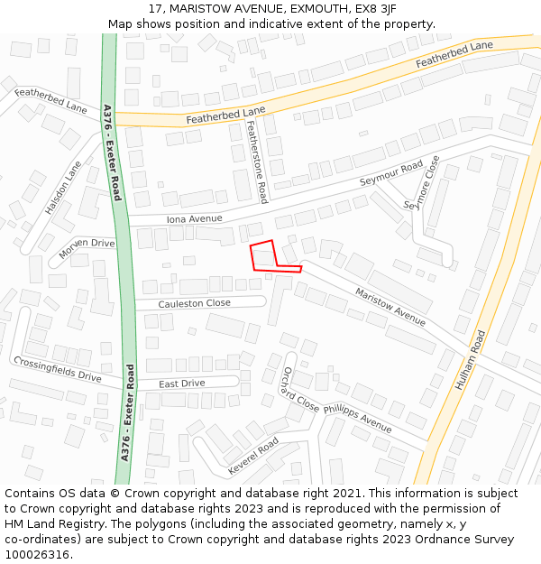 17, MARISTOW AVENUE, EXMOUTH, EX8 3JF: Location map and indicative extent of plot