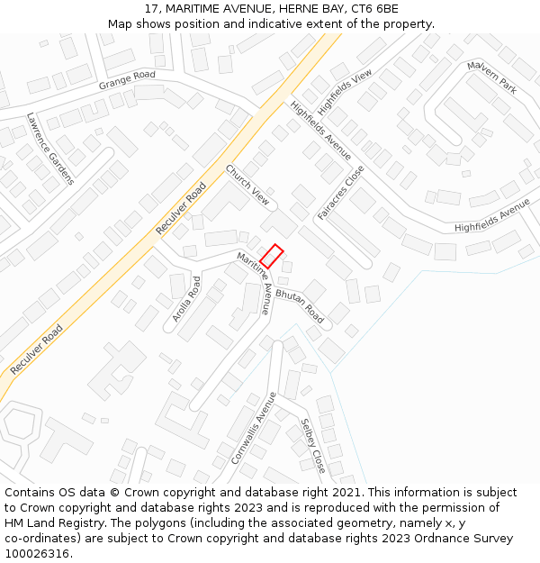 17, MARITIME AVENUE, HERNE BAY, CT6 6BE: Location map and indicative extent of plot