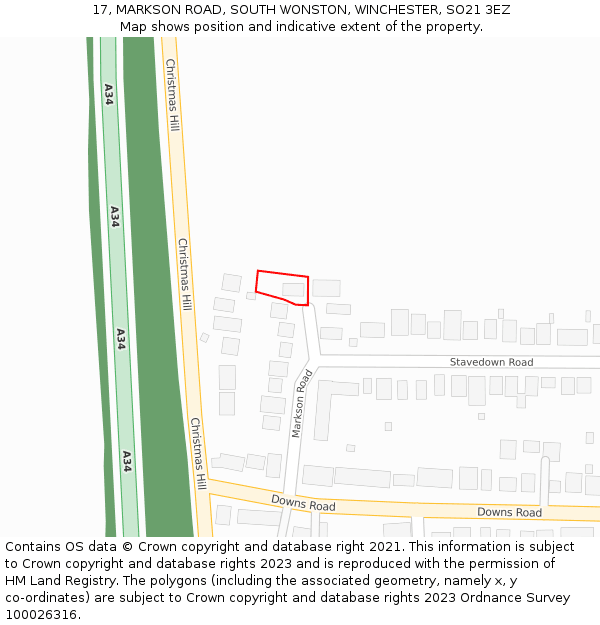 17, MARKSON ROAD, SOUTH WONSTON, WINCHESTER, SO21 3EZ: Location map and indicative extent of plot