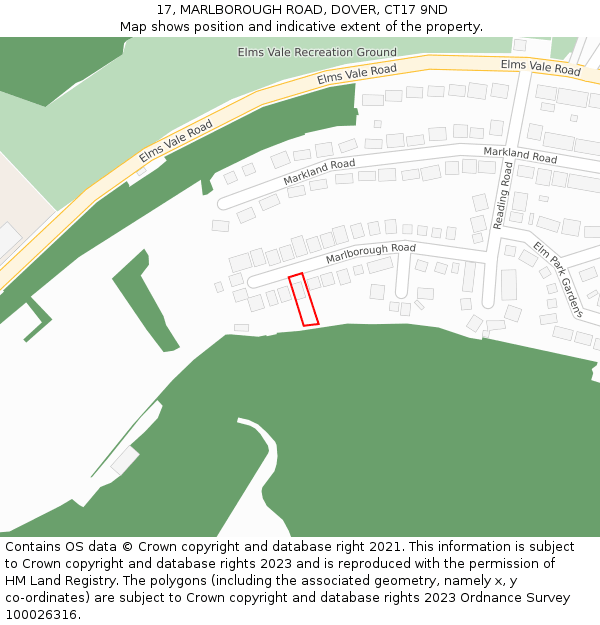 17, MARLBOROUGH ROAD, DOVER, CT17 9ND: Location map and indicative extent of plot