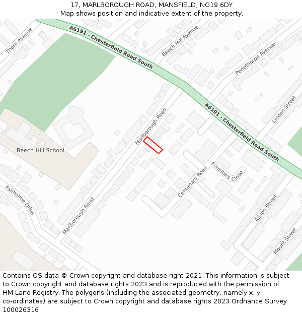 17, MARLBOROUGH ROAD, MANSFIELD, NG19 6DY: Location map and indicative extent of plot