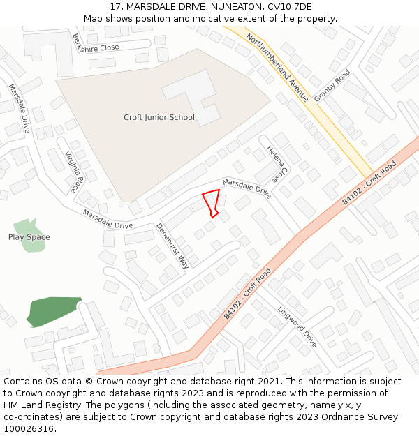 17, MARSDALE DRIVE, NUNEATON, CV10 7DE: Location map and indicative extent of plot