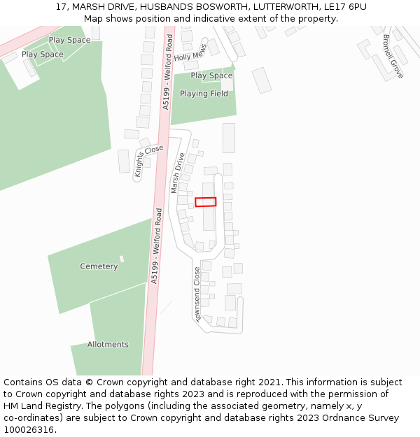 17, MARSH DRIVE, HUSBANDS BOSWORTH, LUTTERWORTH, LE17 6PU: Location map and indicative extent of plot