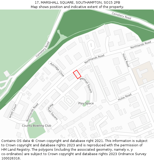 17, MARSHALL SQUARE, SOUTHAMPTON, SO15 2PB: Location map and indicative extent of plot