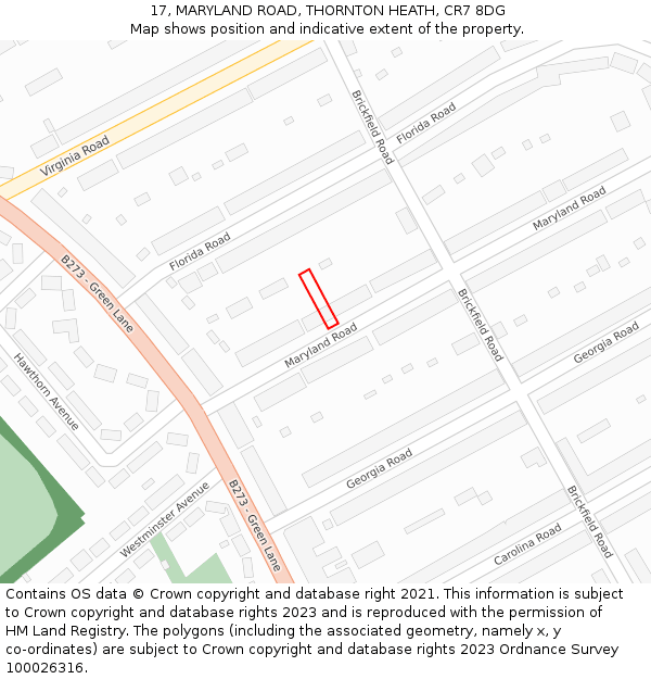 17, MARYLAND ROAD, THORNTON HEATH, CR7 8DG: Location map and indicative extent of plot
