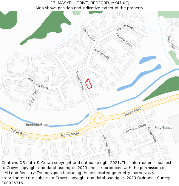 17, MASKELL DRIVE, BEDFORD, MK41 0GJ: Location map and indicative extent of plot