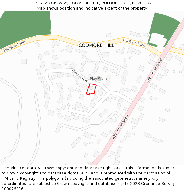 17, MASONS WAY, CODMORE HILL, PULBOROUGH, RH20 1DZ: Location map and indicative extent of plot