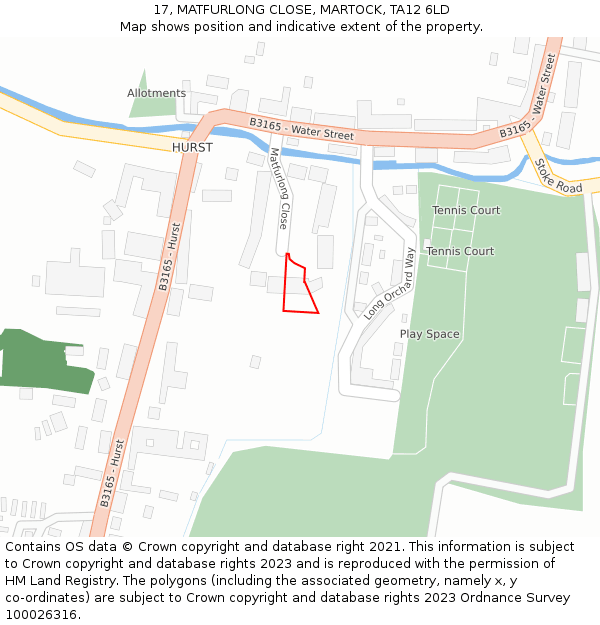 17, MATFURLONG CLOSE, MARTOCK, TA12 6LD: Location map and indicative extent of plot