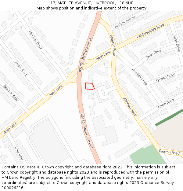 17, MATHER AVENUE, LIVERPOOL, L18 6HE: Location map and indicative extent of plot
