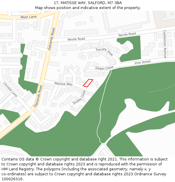 17, MATISSE WAY, SALFORD, M7 3BA: Location map and indicative extent of plot